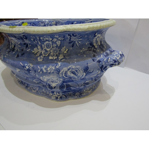 605 - EARLY TRANSFERWARE, Copeland Spode blue floral pattern twin handled foot bath (base fractured) 52cm ... 