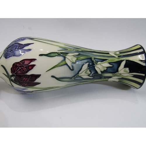 618 - MOORCROFT, modern Moorcroft 20 cms limited edition baluster form vase decorated bull rushes on a whi... 