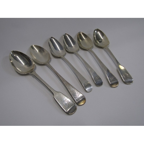 80 - GEORGIAN SILVER TABLEWARE, 6 Fiddle Pattern and Old English pattern table spoons, various dates and ... 