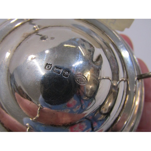 89 - SILVER TEA STRAINER ON STAND, possibly Birmingham 1913; also circular based dressing table candlesti... 