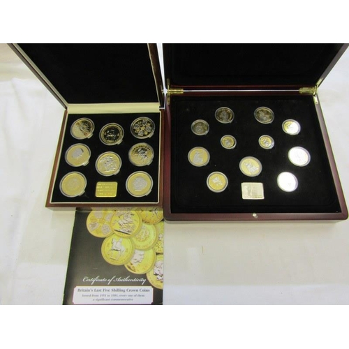 100 - SILVER COMMEMORATIVE COLLECTION OF CROWNS X 12, two pounds x 9, one pound x 14 in wooden presentatio... 