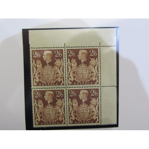 161 - 1939 GVI 2/6 BROWN UNMOUNTED CORNER MARGINAL BLOCK OF 4 (behind counter)