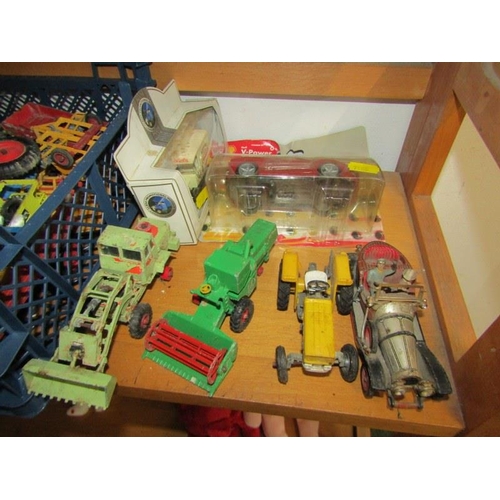 269 - SHELF OF MATCHBOX WELL PLAYED WITH DIECAST VEHICLES, various models to include tractors, trailers, f... 