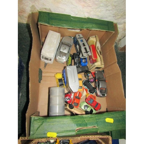 272 - MODEL VEHICLES, 3 boxes of well played with diecast vehicles to include camper vans, racing cars, ca... 