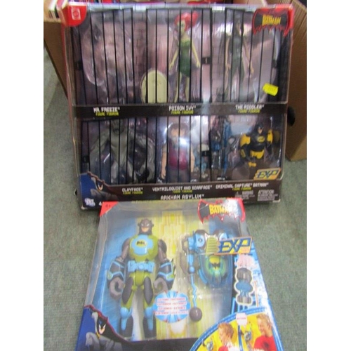 414 - BATMAN, 4 large boxes of Batman related toys and figures, soft toy figures, boxed Truth Detector Bat... 