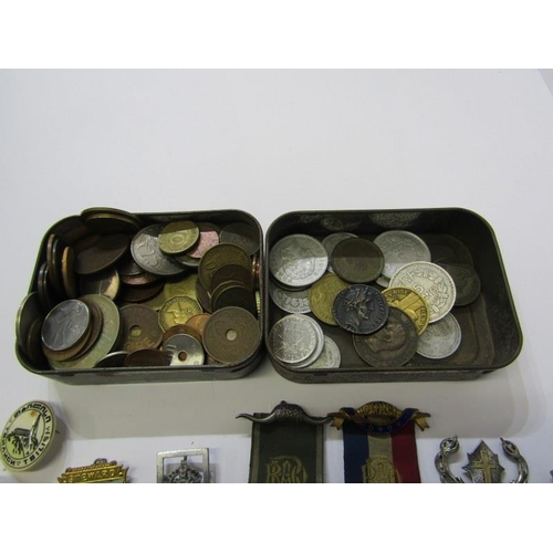 438 - ENAMEL BADGES, COINS, ETC, ROAB enamelled badges, including a donor badge to Grove House Orphanage, ... 