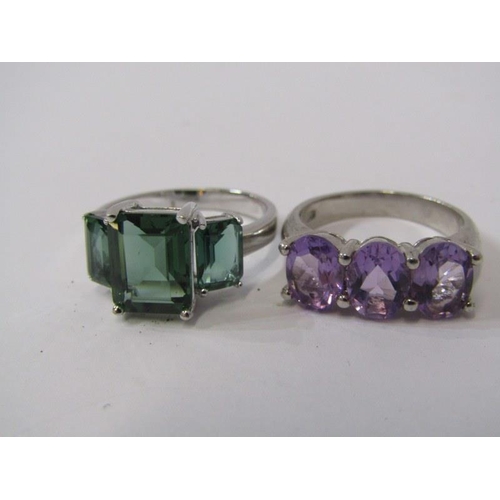 464 - SELECTION OF STONESET SILVER RINGS, 6 in total to include amethyst multi colour turquoise, etc, vari... 