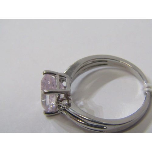 496 - 18ct WHITE GOLD KUNZITE & DIAMOND RING, principal modified cushion cut kunzite in 4 claw setting wit... 