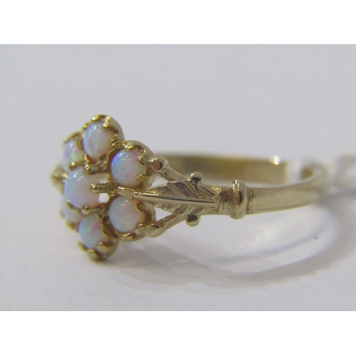 500 - 9ct YELLOW GOLD 7 STONE OPAL CLUSTER RING, size M/N