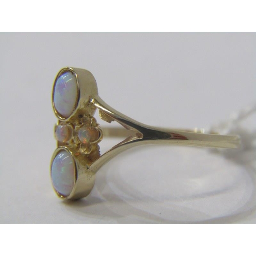 503 - 9ct YELLOW GOLD OPAL RING, unusual design, size N