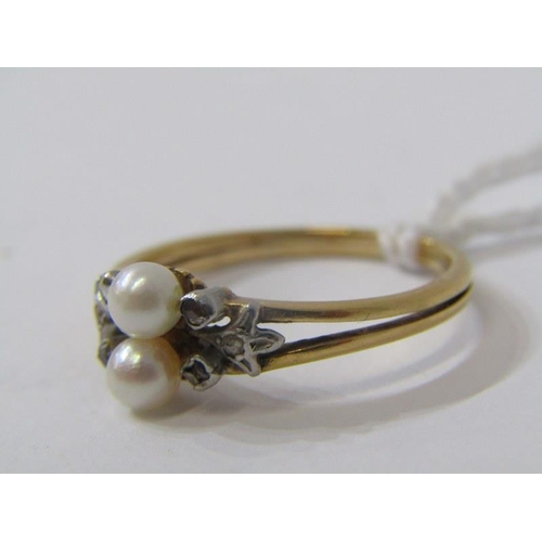 531 - 18ct YELLOW GOLD DIAMOND & SEED PEARL RING, size Q