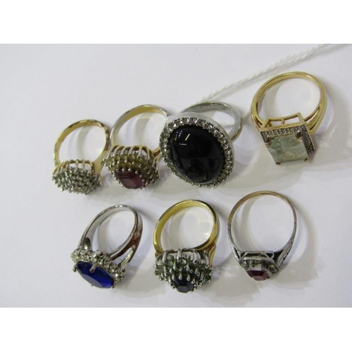 556 - SILVER & PLATED DRESS RINGS, 7 stoneset dress rings, various sizes