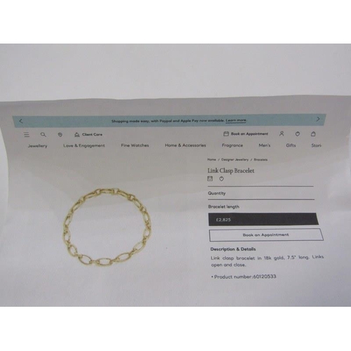 561 - TIFFANY & CO 18ct GOLD BELCHER LINK BRACELET, together with box and paperwork, original price of £18... 