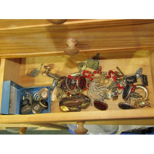 573 - COSTUME JEWELLERY, small 5 drawer chest of drawers of costume jewellery including earrings, necklace... 