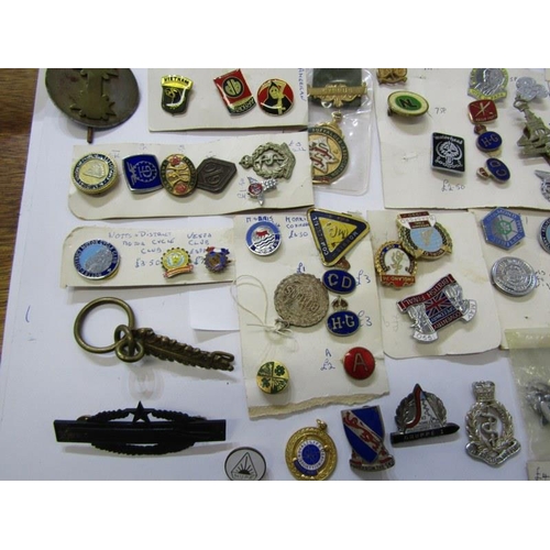 589 - CAP BADGES ETC. 2 boxes including cap badges, enamel badges etc. including Conduct of Triumph badges... 