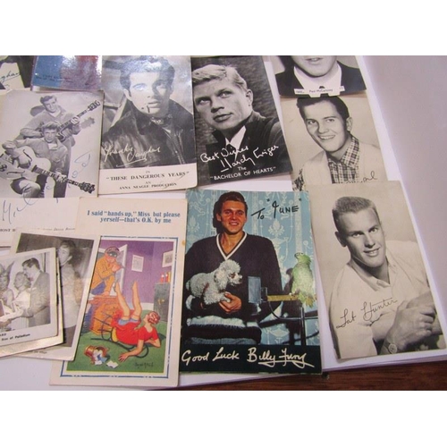 595 - POP & FILM STAR EPHEMERA, small collection of trade cards, postcards & related items, some signed