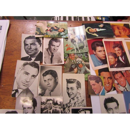 595 - POP & FILM STAR EPHEMERA, small collection of trade cards, postcards & related items, some signed