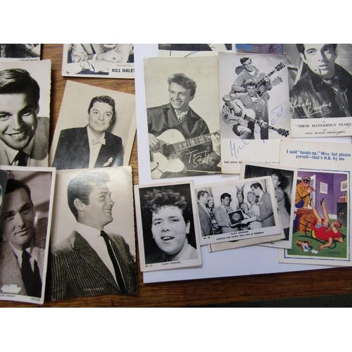 595 - POP & FILM STAR EPHEMERA, small collection of trade cards, postcards & related items, some signed