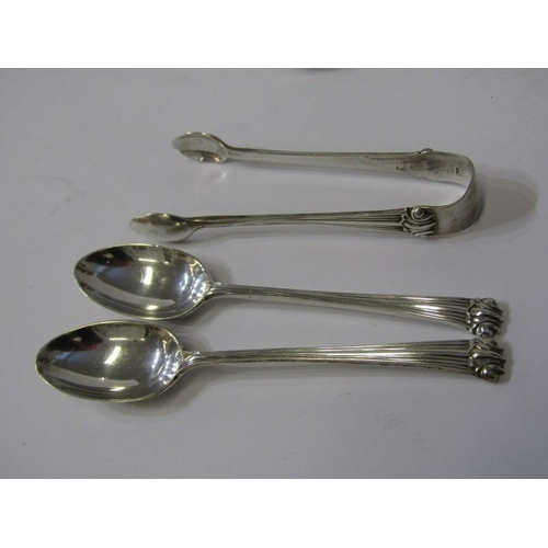 637 - CUTLERY, Wilson's Pure Tea, advertising caddy spoon, also 82 grams silver spoons, tongs and other pl... 