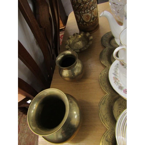 772 - DENBY ART POTTERY VASE, 2 cut glass fruit bowls, brass tray, parian 