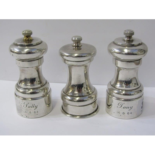 34 - PAIR OF SILVER PEPPER & SALT MILLS, London 1988, together with 1 other