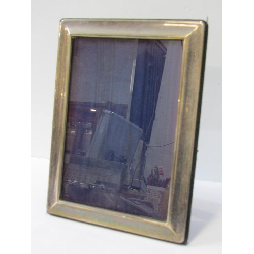 5 - SILVER PHOTO FRAME, a plain rectangular easel photo frame, 21cm height