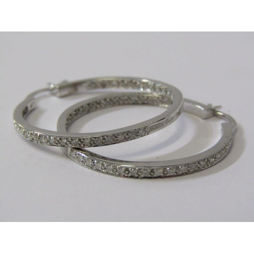 117 - PAIR OF 18ct WHITE GOLD DIAMOND SET HOOP EARRINGS, approx. 7.4 grams