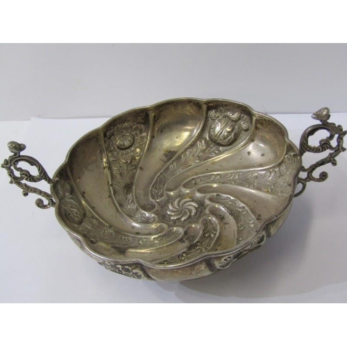 31 - VICTORIAN SILVER SWEETMEAT DISH, floral and spiral fluted embossed sweetmeat dish with ornate cast h... 