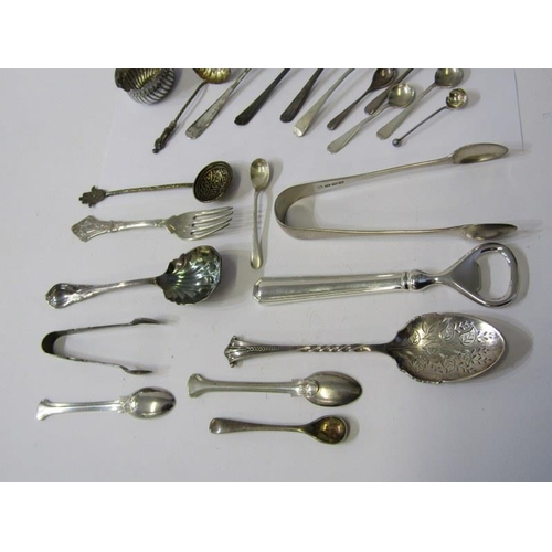 42 - SILVER TABLEWARE, pair of oval silver salts, 2 serviette rings, sugar dredger spoon and cutlery, 179... 