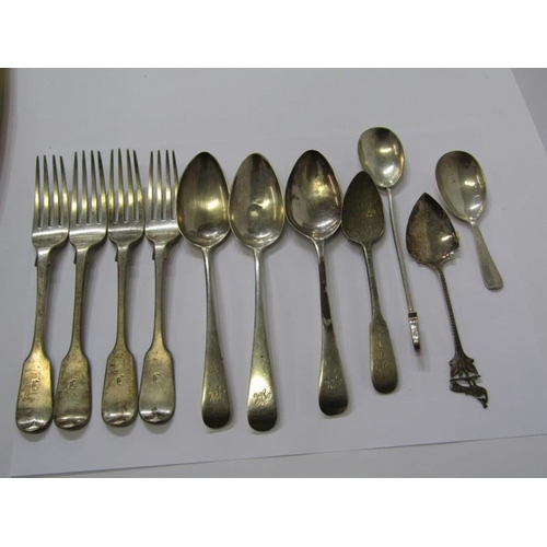 52 - SILVER CUTLERY, collection of assorted silver cutlery including preserve shovel and caddy spoon, tot... 