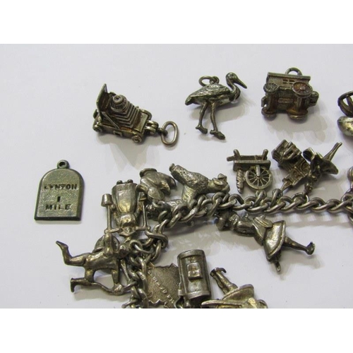 85 - SILVER CHARM BRACELET, multiple charms, including cavalier, poodle, witch, seal, golf clubs, etc, ap... 