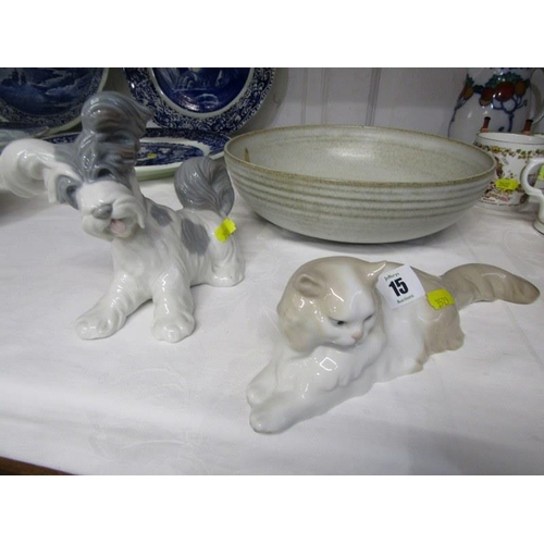 15 - LLADRO TERRIER, Nao cat and studio pottery bowl