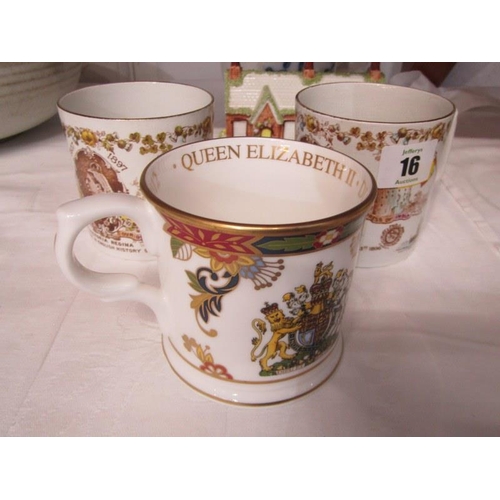 16 - COMMEMORATIVE CHINA, pair of Victoria 1897 Jubilee mugs, Royal Worcester Elizabeth II Diamond Jubile... 