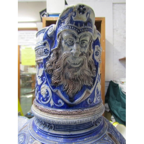 25 - RHENISH POTTERY EWER, large Rhenish ewer jug decorated with hunting scenes, 45cm height (crude handl... 