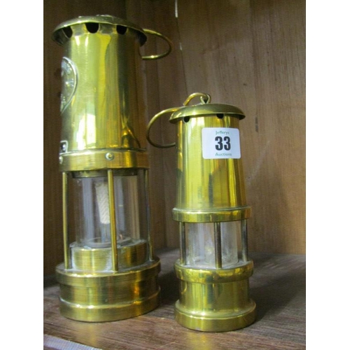 33 - MINER'S SAFETY LAMPS, Thomas & Williams Cambrian 25cm lamp, together with similar 17cm lamp