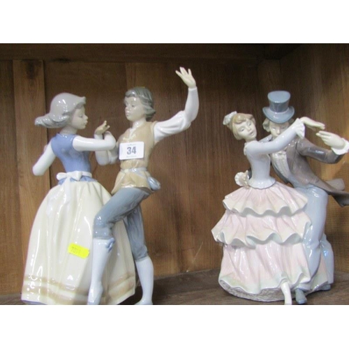 34 - LLADRO, 2 dancing groups, max. height 28cm