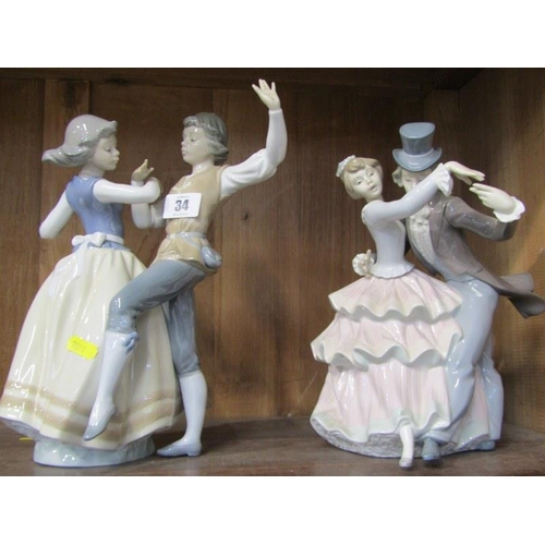 34 - LLADRO, 2 dancing groups, max. height 28cm