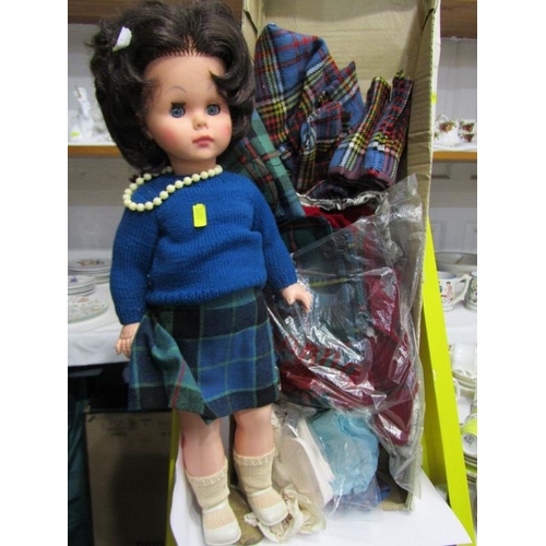 38 - VINTAGE DOLL, Doll with collection of clothes, 56 cm