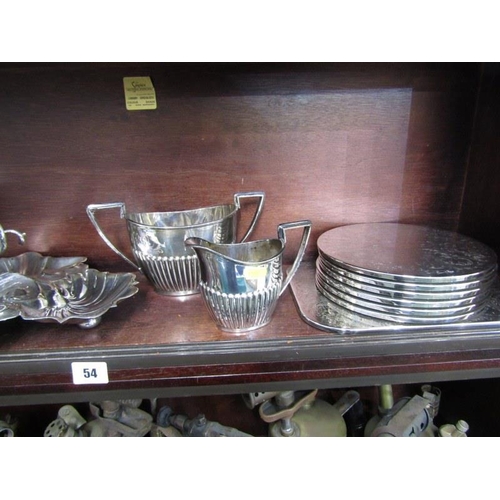 54 - SILVERPLATE, Edwardian biscuitier, sweetmeat dish and contents of shelf