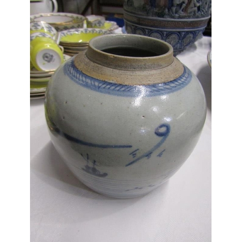 17 - ORIENTAL CERAMICS, Chinese stoneware underglaze blue ginger jar, decorated with riverscape