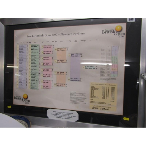 432 - SNOOKER, Peter Ebdon signed British Open Snooker 2000 display, together with results sheet and 1 sim... 