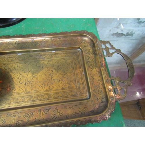 109 - BENARES brass tray, plated comport and novelty spoon