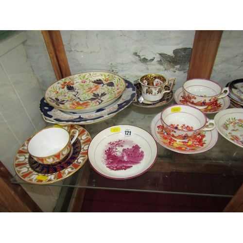 121 - ANTIQUE TEAWARE, collection of mainly Victorian teaware including Swansea style cup and saucer, Cope... 