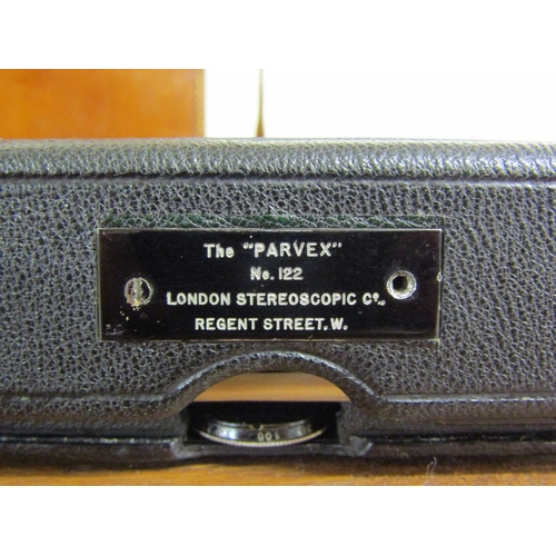 123 - VINTAGE CAMERAS, Parvex no 122 leather cased camera, together with Icarette black fibre cased camera