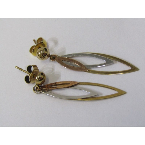 133 - GOLD EARRINGS, pair of tri-colour gold drop earrings, approx. 3cm drop