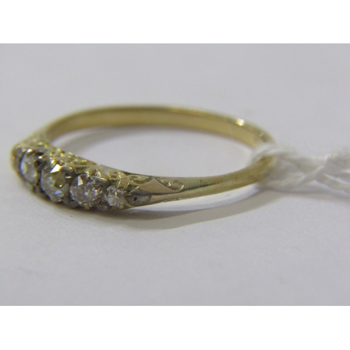 164 - 5 STONE DIAMOND RING, 18ct yellow gold ring set 5 graduated diamonds, size Q/R