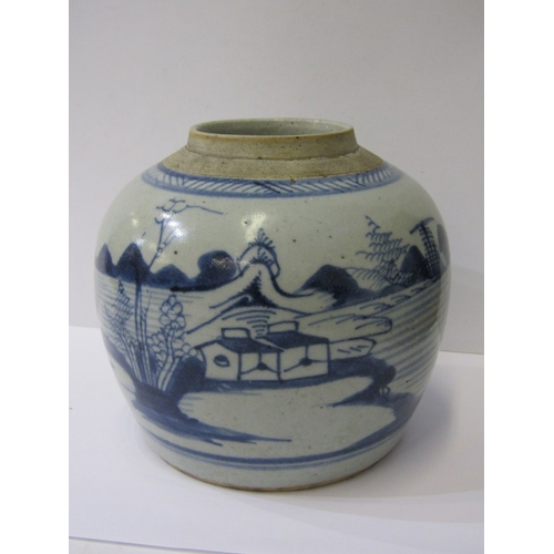 17 - ORIENTAL CERAMICS, Chinese stoneware underglaze blue ginger jar, decorated with riverscape