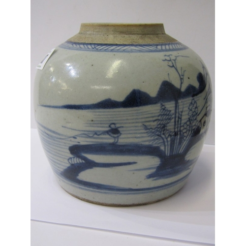 17 - ORIENTAL CERAMICS, Chinese stoneware underglaze blue ginger jar, decorated with riverscape