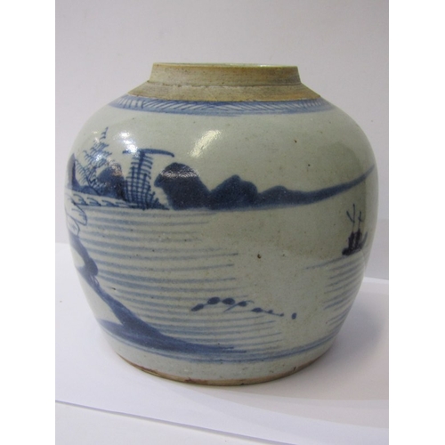 17 - ORIENTAL CERAMICS, Chinese stoneware underglaze blue ginger jar, decorated with riverscape