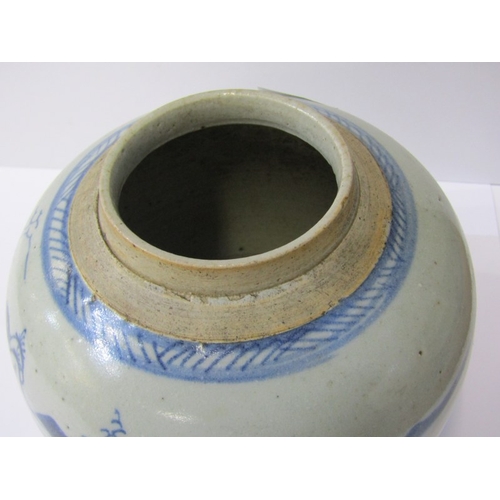 17 - ORIENTAL CERAMICS, Chinese stoneware underglaze blue ginger jar, decorated with riverscape